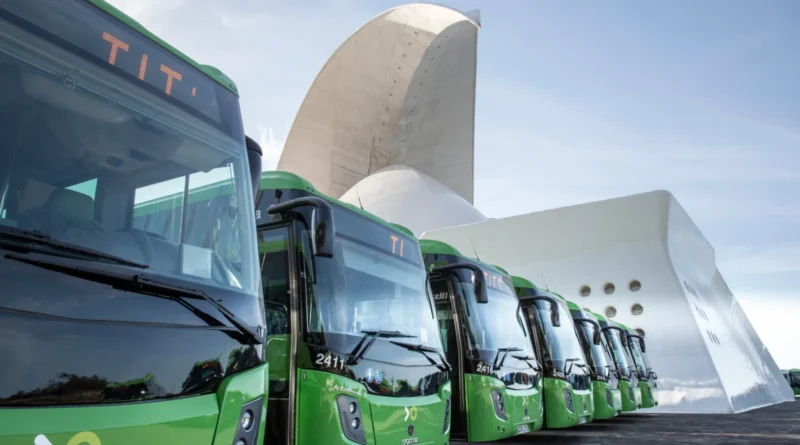 Guagua de transporte público en Canarias ante la implantación del título único